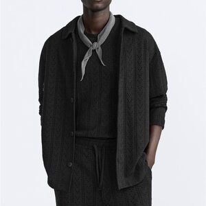 Zara black RUSTIC JACQUARD SHIRT